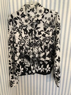CHRISTOPHER & BANKS CHAQUETAS MUJER LINO ABD ALGODÓN BLANCO Y NEGRO FLORAL X Foto 1 de 4
