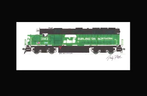 Burlington Northern GP50 11""x17"" estampado enmarañado firmado por Andy Fletcher - Imagen 1 de 1
