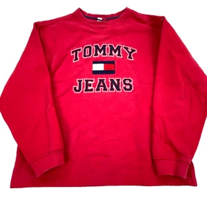 Vintage Tommy Hilfiger Sweatshirt Women Medium Red Crew Neck Sweater 90s Y2K 00s - Picture 1 of 8
