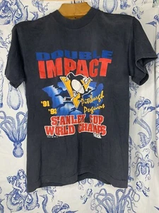 1992 Pittsburgh Penguins Stanley Cup Champions Double Impact Large Trench Tshirt - Picture 1 of 9