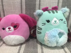 Squishmallows Valentine's Day Corinna the Teal Tabby Cat 6” & Pink Puppy 5” NWT - Picture 1 of 7