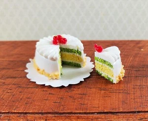 Dollhouse Cake with Slice Cut Out Cherries 1:12 Scale Miniature Dessert Food - Picture 1 of 4
