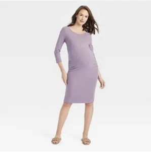 Isabel Maternity 3/4 Sleeve Essential T Shirt Maternity Dress Purple Size Medium - Picture 1 of 6