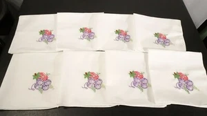 New Handmade Embroidered Napkins "Fruit Motif" Multi-Colored 16 3/4" / Set of 8 - Picture 1 of 12