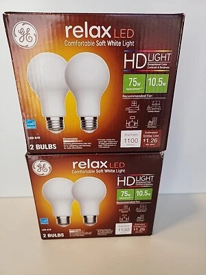GE 93129420 Relax LED Light Bulb, Soft White, A19 Medium Base, 10.5 Watt, 2 Pack - Image 1 of 4