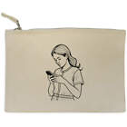 'Woman Using A Smartphone' Canvas Clutch Bag / Accessory Case (CL00036519)