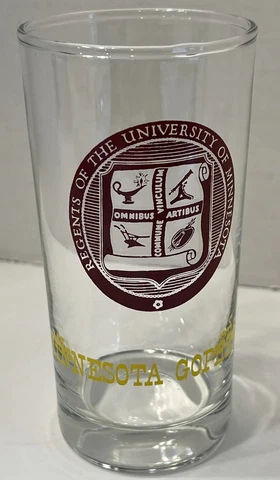 UNIVERSITY OF MINNESOTA vtg drinking glass Golden Gophers school seal Regents Cover