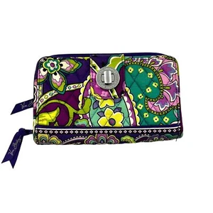 Vera Bradley Large Wallet Purple Floral Paisley RFID Quilted Zip Closure - Picture 1 of 5