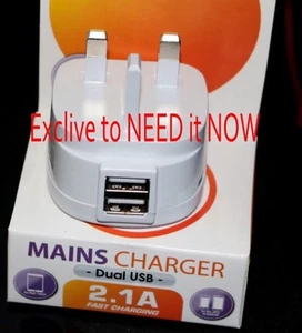 Dual 3 Pin UK Wall Plug charger ULP01 For IPhone 6,6 Plus,5G IPad,IPOD MP3 White - Picture 1 of 3