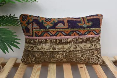 Turkish Kilim Pillow, 12"x20" Blue Cushion Case, Handmade Kilim Cushion - Image 1 of 4