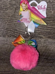 Jojo Siwa Pom Pom Keychain Clip Furball w/Multicolor Bow Pink Fuzzy Ball NWT - Picture 1 of 3