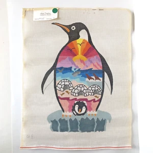 Large Susan Treglown Hand Painted Needlepoint Canvas Penguins 19" x 15" Igloos - Picture 1 of 11