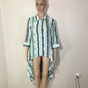 Patrizia Luca Women's High Low Blouse Long Sleeve Shirtdress Button Green M - Picture 1 of 6