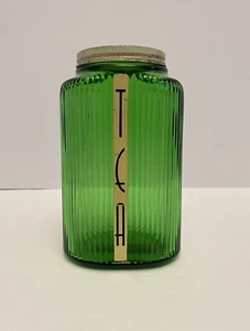 Vintage 1930er Owens-Illinois 6,5 "große grüne Glasteekanister mit Etikett ST. - Bild 1 von 9