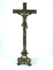 Crocifisso da tavolo in ottone BRUNITO MASSICCIO base stile impero h.45 cm - Imagen 1 de 2