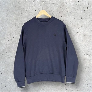 Fred Perry Jumper Men’s Size Medium Navy Blue Crew Neck Logo Pullover - Picture 1 of 9