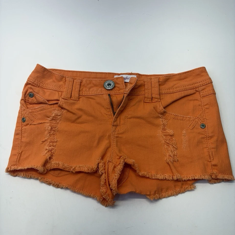 Pantalones Cortos Candie's Naranja Tiro Bajo Denim Envejecido Corte 1 Foto 1 de 4