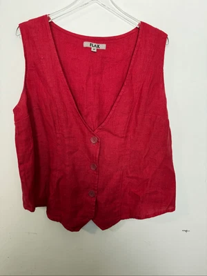 Flax 100% Linen Vest Red Medium Buttons - Image 1 of 4