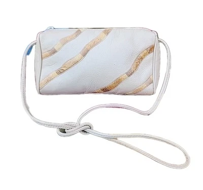 Bolso de mano de colección años 80-90 de cuero beige mágico con piel de serpiente a rayas con cremallera *LEER* Foto 1 de 4