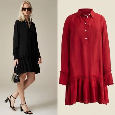 J.Crew Amelia Popover Shirtdress Drapey Viscose Twill Burgundy Ruffle 2X NWT - Image 1 of 4