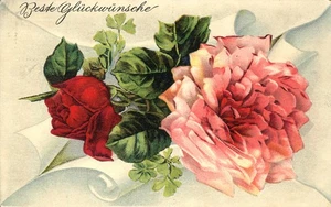 Auguri Best Wishes Roses 1913 Cartolina - Foto 1 di 2