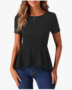 New Black Short Sleeve Peplum Top Stretchy Large (14) - Picture 1 of 3