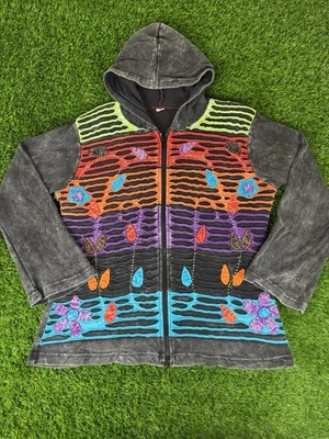 VTG Y2K Nepal Boutique Women’s Artsy Zip Hoodie Med Jacket Boho Hippie Flowery - Image 1 of 4