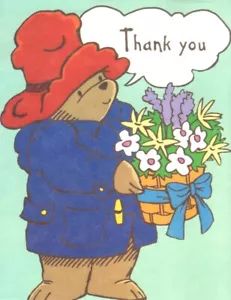 Paddington Bear Flower Bouquet Blank Inside Thank You Note Card - Picture 1 of 2