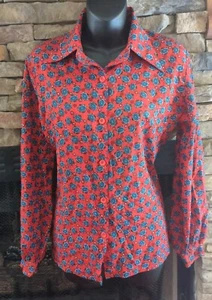 Vintage Perma-Prest Sears Best Soft Blouse Collar Button Up Shirt Size 14 Red - Picture 1 of 12