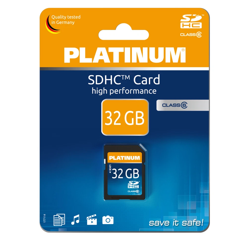 Platinum 32 GB SDHC Speicherkarte • Class 6 Speicher mit Schreibschutz Schalter - Bild 1 von 1