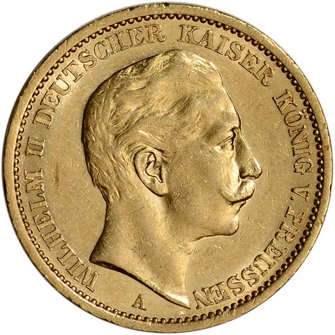 Germany Prussia Gold 20 Mark (.2304 oz) - XF/AU - Random Date Cover
