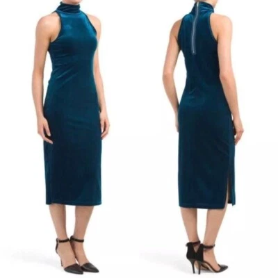 Vestido midi de terciopelo verde azulado Larissa celado ceñido al cuerpo cuello falso talla S Torn Ronny Kobo para mujer Foto 1 de 4