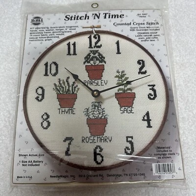 Stitch In Time Herb CLOCK Count Cross Stitch PATTERN KIT 5957 Vtg USA - Image 1 of 3