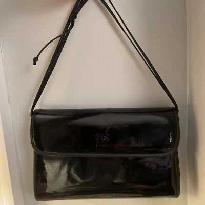 VTG Anne Klein Black Patent Leather Clutch Shoulder Crossbody Handbag Purse - Image 1 of 4