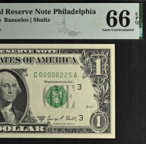 1969D $1 Federal Reserve Note PMG 66EPQ birthday low serial number 00000225 - Picture 1 of 3