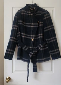 Georgous NWOT David Lawrence Blue & Beige Check Wool Blend Coat Size 16 - Picture 1 of 6
