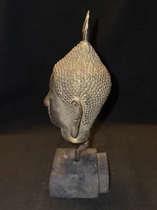 ANTIQUE LOOKING ASIAN BUDDHIST SILVER PLATED BRASS BUDDHA HEAD SHAKYAMUNI NEPAL - Picture 1 of 5