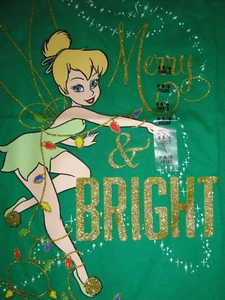 Girls Small 5/6 Tinkerbell Green MERRY & BRIGHT Sparkling Disney Tee Shirt - Picture 1 of 2