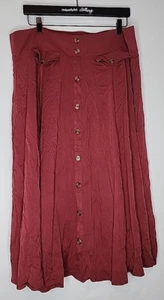 Torrid Plus Size 2 Maroon Skirt Button Front Midi Rayon Stretch Gathered - Picture 1 of 7