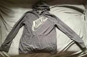 Youth Boys Medium Long Sleeve Nike Pullover Hooded Black White Kangaroo Pocket - Picture 1 of 21