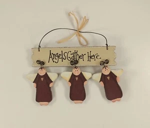 Percha de alambre de madera vintage "Los ángeles se reúnen aquí" adorno de Navidad decoración - Imagen 1 de 3