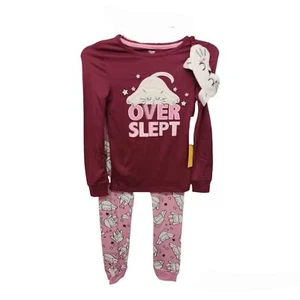 Cozy Jams Pajama Set w/Eye Mask-8-Over Slept-Cat Graphics - Picture 1 of 5