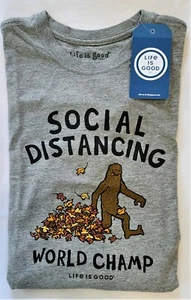 Life Is Good SS Shirt Crusher Tee FALL BIG FOOT Sasquatch grigio circonferenza petto 41 pollici uomo S - Foto 1 di 6