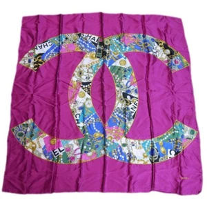 Authentic CHANEL scarf Coco mark vintage Silk #4374 - Picture 1 of 17