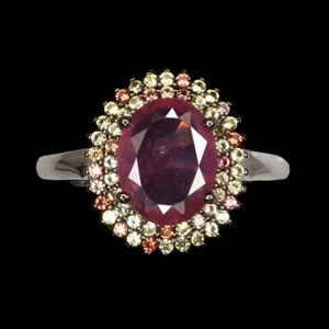925 Sterling Silver Ring Oval Ruby 9x7mm Sapphire Gemstone Jewelry Size 7.5 - Picture 1 of 9