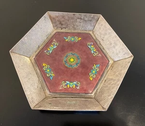 "Centro de mesa bandeja hexagonal Cloisonne esmalte plata esterlina 999 coreano 7,25""" - Imagen 1 de 5