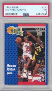 1991 Fleer Basketball Bulls Michael Jordan League Leader Card #220 PSA 7 NM QTTY - Picture 1 of 2