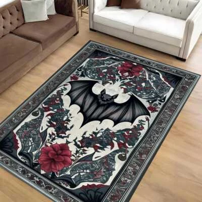 Elegante alfombra victoriana para decoración de habitaciones góticas - Alfombra gótica negra y roja vino con Foto 1 de 4