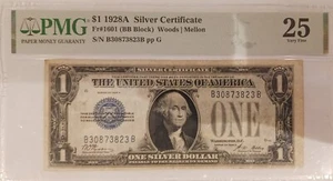 Error $1 - 1928B Silver Certificate Misaligned Note PMG 25 Serial B30873823B - Picture 1 of 3