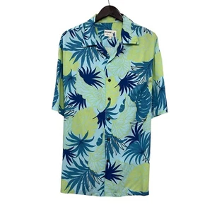 Iolani Mens Button Front Hawaiian Shirt Rayon Blue/Green Palm Trees Leaves Sz XL - Picture 1 of 5